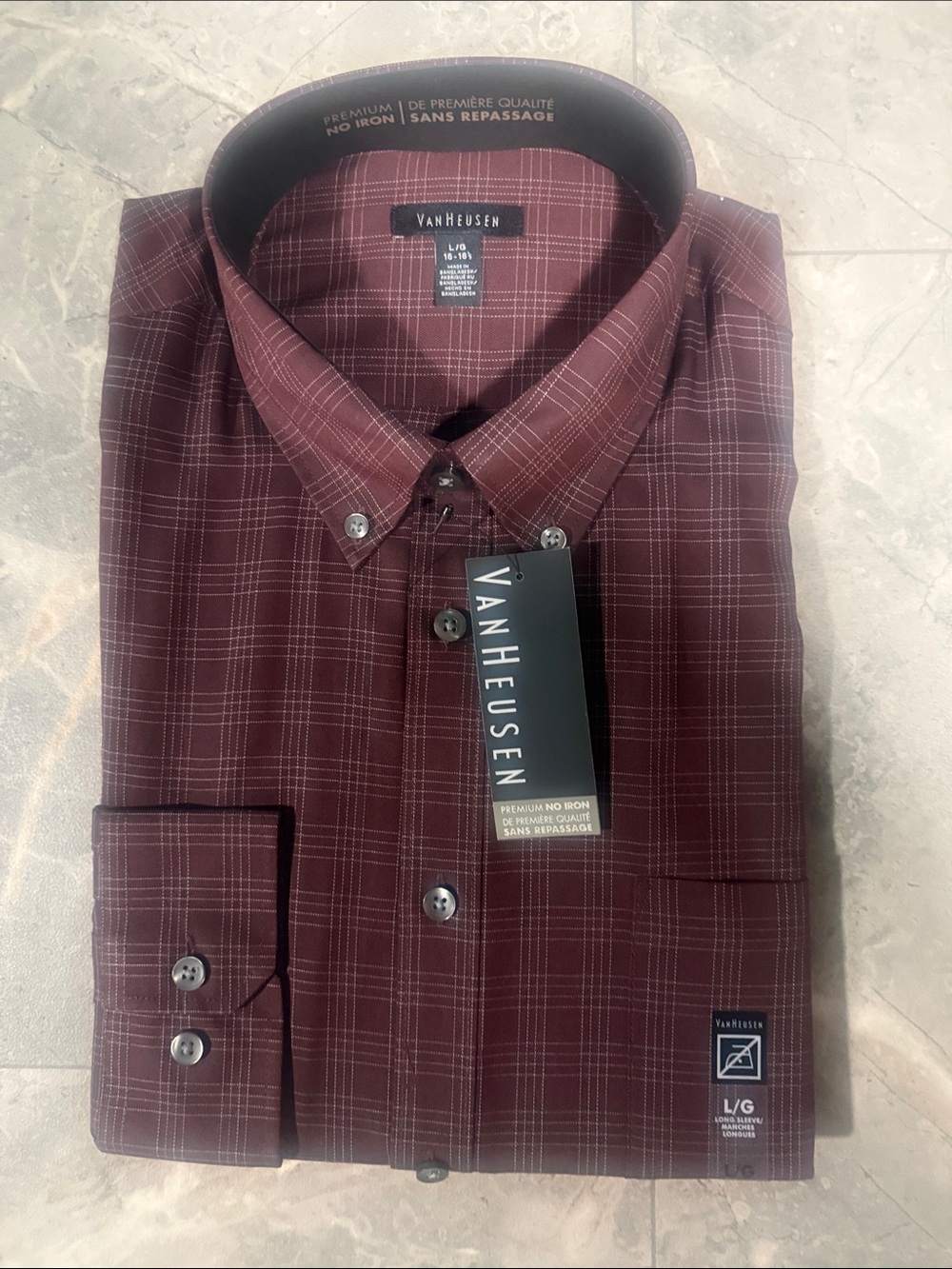 Van Heusen Men's Burgundy Plaid Dress Shirt